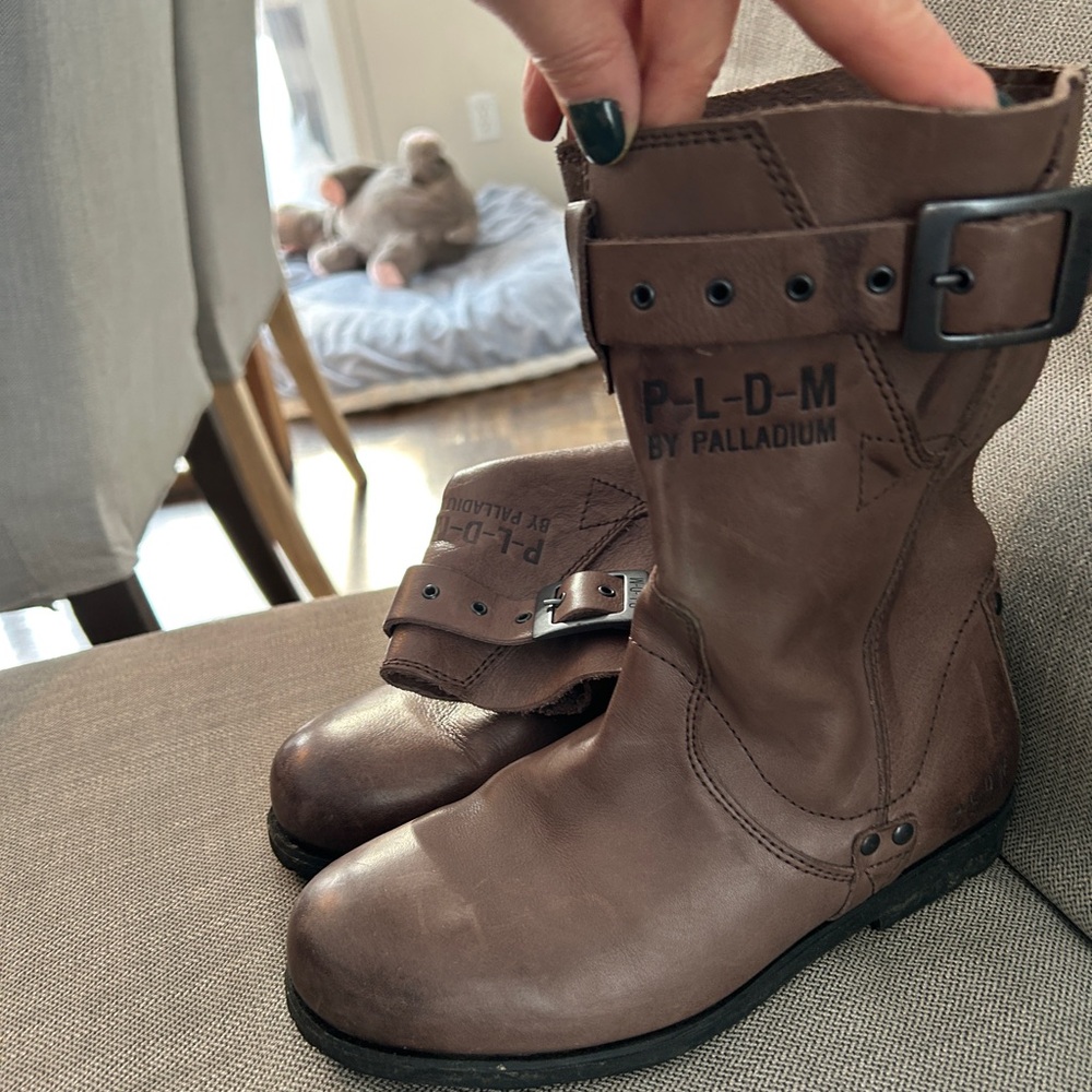 Palladium Dark Brown Leather Moto Boots